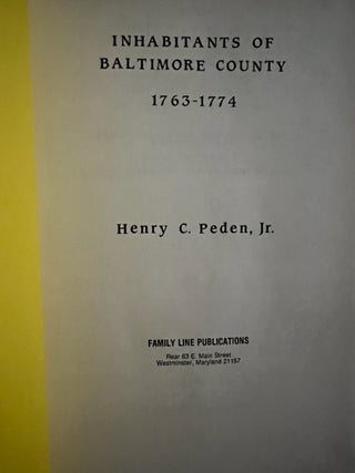 Inhabitants Of Baltimore County 1763-1774