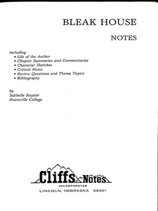 Cliffs notes on Dickens' Bleak House (with copies of Bleak House and Criticism of Bleak House (3 vols.)