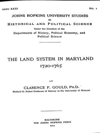 The Land System in Maryland, 1720-1765 Classic Reprint