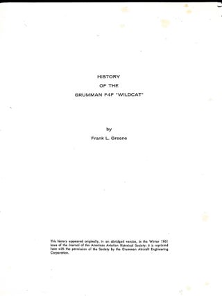 Item #5766 History of the Grumman F4F "Wildcat. Frank L. Greene