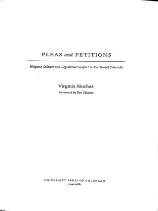 Pleas and Petitions: Hispano Culture and Legislative Conflict in Territorial Colorado