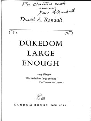 Dukedom Large Enough. Reminiscences of a Rare Book Dealer 1929-1956